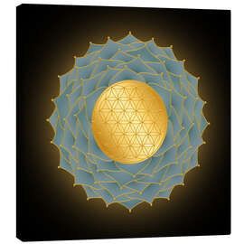 Leinwandbild Blume des Lebens Blau - Golden Spirit Serie