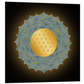Hartschaumbild Blume des Lebens Blau - Golden Spirit Serie