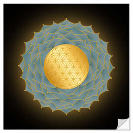 Wandsticker Blume des Lebens Blau - Golden Spirit Serie