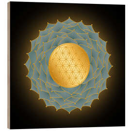 Holzbild Blume des Lebens Blau - Golden Spirit Serie