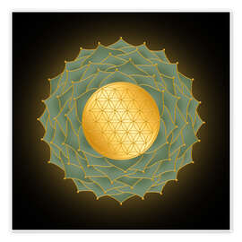 Wandbild Blume des Lebens Grün - Golden Spirit Serie - Grafikfreuden