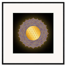 Gerahmter Kunstdruck Blume des Lebens Lila - Golden Spirit Serie