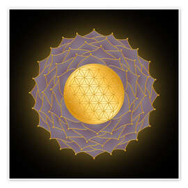 Wandbild Blume des Lebens Lila - Golden Spirit Serie - Grafikfreuden