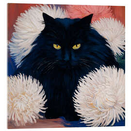 Acrylglasbild Schwarze Katze und Blüten - DejaReve