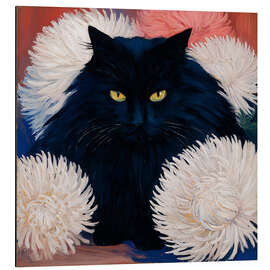 Alubild Schwarze Katze und Blüten - DejaReve