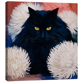 Leinwandbild Schwarze Katze und Blüten - DejaReve