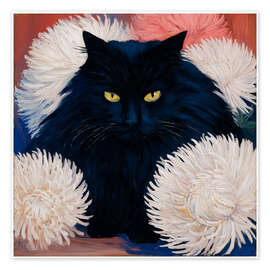 Wandbild Schwarze Katze und Blüten - DejaReve