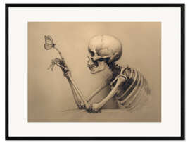 Gerahmter Kunstdruck Halloween Totenkopf und Schmetterling