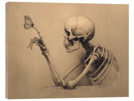 Holzbild Halloween Totenkopf und Schmetterling