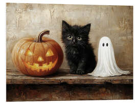 Hartschaumbild Süßes schwarzes Kätzchen mit Gespenst