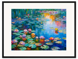 Gerahmter Kunstdruck Seerosen Gemälde im Monet-Stil - nobelart