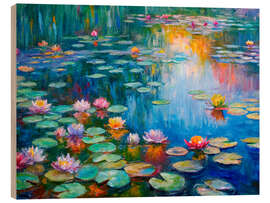Holzbild Seerosen Gemälde im Monet-Stil - nobelart