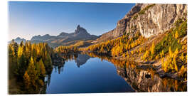 Acrylglasbild Sonnenaufgang am Lago di Federa in den Dolomiten
