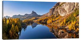 Leinwandbild Sonnenaufgang am Lago di Federa in den Dolomiten