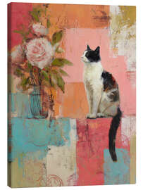Leinwandbild Rosen und Katze - DejaReve