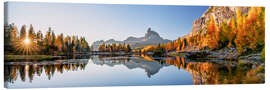 Leinwandbild Sonneufgang am Lago di Federa in den Dolomiten - Achim Thomae