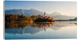 Holzbild Sonnenaufgang am Bleder See Slowenien - Achim Thomae