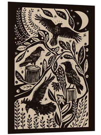 Hartschaumbild Raben im nächtlichen Garten