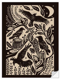 Wandsticker Raben im nächtlichen Garten