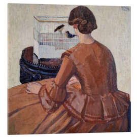 Acrylglasbild Junge Frau vor einem Vogelkäfig - Broncia Koller Pinell