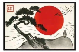 Gerahmter Kunstdruck Japanische Landschaft mit aufgehender Sonne