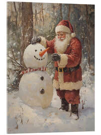 Acrylglasbild Vintage Weihnachtsmann und Schneemann