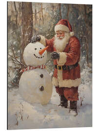 Alubild Vintage Weihnachtsmann und Schneemann