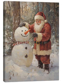 Leinwandbild Vintage Weihnachtsmann und Schneemann