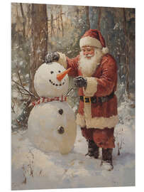 Hartschaumbild Vintage Weihnachtsmann und Schneemann