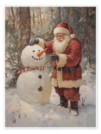 Poster Vintage Weihnachtsmann und Schneemann