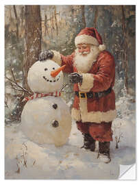 Wandsticker Vintage Weihnachtsmann und Schneemann