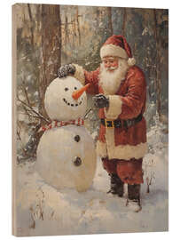 Holzbild Vintage Weihnachtsmann und Schneemann