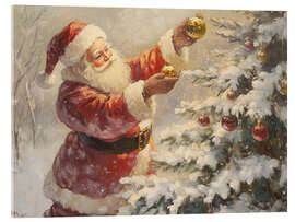 Acrylglasbild Vintage Santa Claus und Weihnachtsbaum