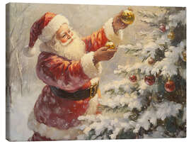 Leinwandbild Vintage Santa Claus und Weihnachtsbaum