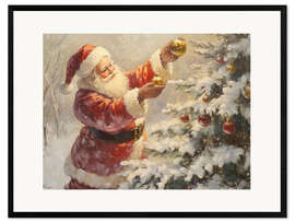 Gerahmter Kunstdruck Vintage Santa Claus und Weihnachtsbaum