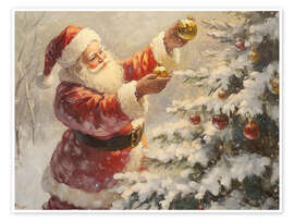 Poster Vintage Santa Claus und Weihnachtsbaum
