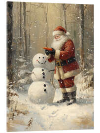 Acrylglasbild Santa Claus macht einen Schneeman