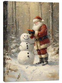 Leinwandbild Santa Claus macht einen Schneeman