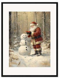 Gerahmter Kunstdruck Santa Claus macht einen Schneeman