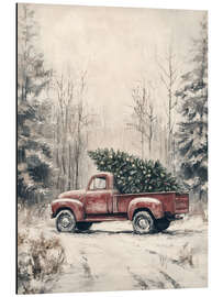 Magnettafel Roter Vintage Truck mit Weihnachtsbaum