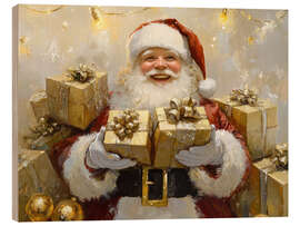 Holzbild Weihnachtsmann mit Geschenken