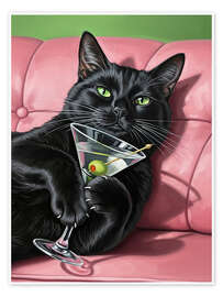 Wandbild Schwarze Katze trinkt Martini - Felipe Hora