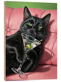 Holzbild Schwarze Katze trinkt Martini - Felipe Hora