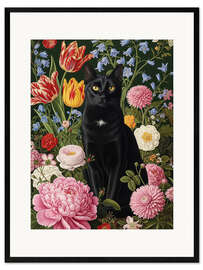 Gerahmter Kunstdruck Blumenkatze