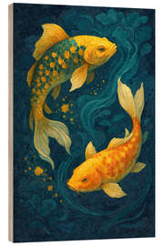 Holzbild Golden Koi Serie - Zwischenströmung - Sabine Wagner