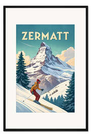 Gerahmter Kunstdruck Zermatt Retro Reisekunst
