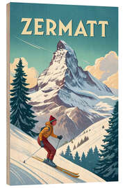 Holzbild Zermatt Retro Reisekunst