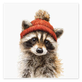 Poster Winterlicher Waschbär mit Mütze - UtArt