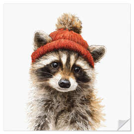 Wandsticker Winterlicher Waschbär mit Mütze - UtArt