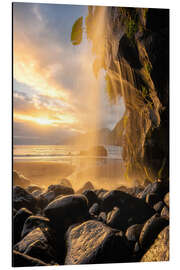 Tableau en aluminium Waterfall at sunrise in Madeira - Martin Podt